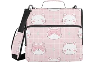 Kigai Cute Cats 3 Ring Zipper Binder with Handle & Shoulder Strap Expanding File Multiple Pockets Binder Organizer