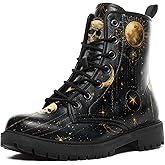 coolcustomize Gothic Combat Boots for Women & Men – Punk Rock Lace-Up Chuncky Heel Ankle Boots Vegan Leather Waterproof Black work boots