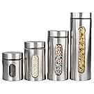 Home Basics 4 Piece Stainless Steel Canister Set with Windows