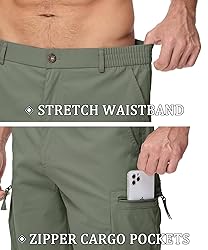 QPNGRP Men's 9" Inseam Stretch Waist Zipper Cargo