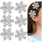 Snowflake Hair Clip Sparkly Rhinestone Hair Barrettes Christmas Silver Metal Alligator Clips Holiday Hair Accessories for Women Girls Princess Birthday Winter Xmas Hairpins Christmas Party Gifts 6Pcs