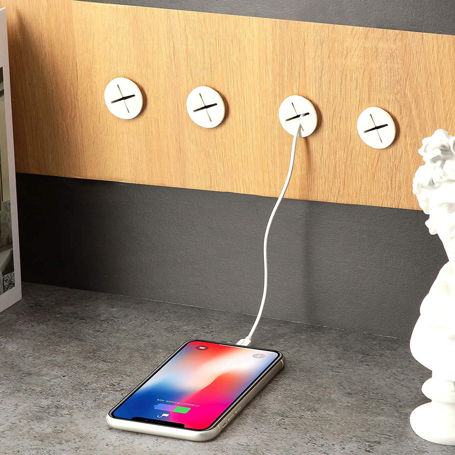 10 Pieces Flexible Silicone Cable Cord Grommet White Rubber Grommets Cross Hole for Desk, Table