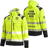 Safekim Custom Safety Jacket with Logo, Hi-Vis Polar Fleece Jacket for Work | Work Jackets for Men Women, Construction Jacket, Reflective Jacket, Jacket with Detachable Hood, Lightweight Softshell Jacket