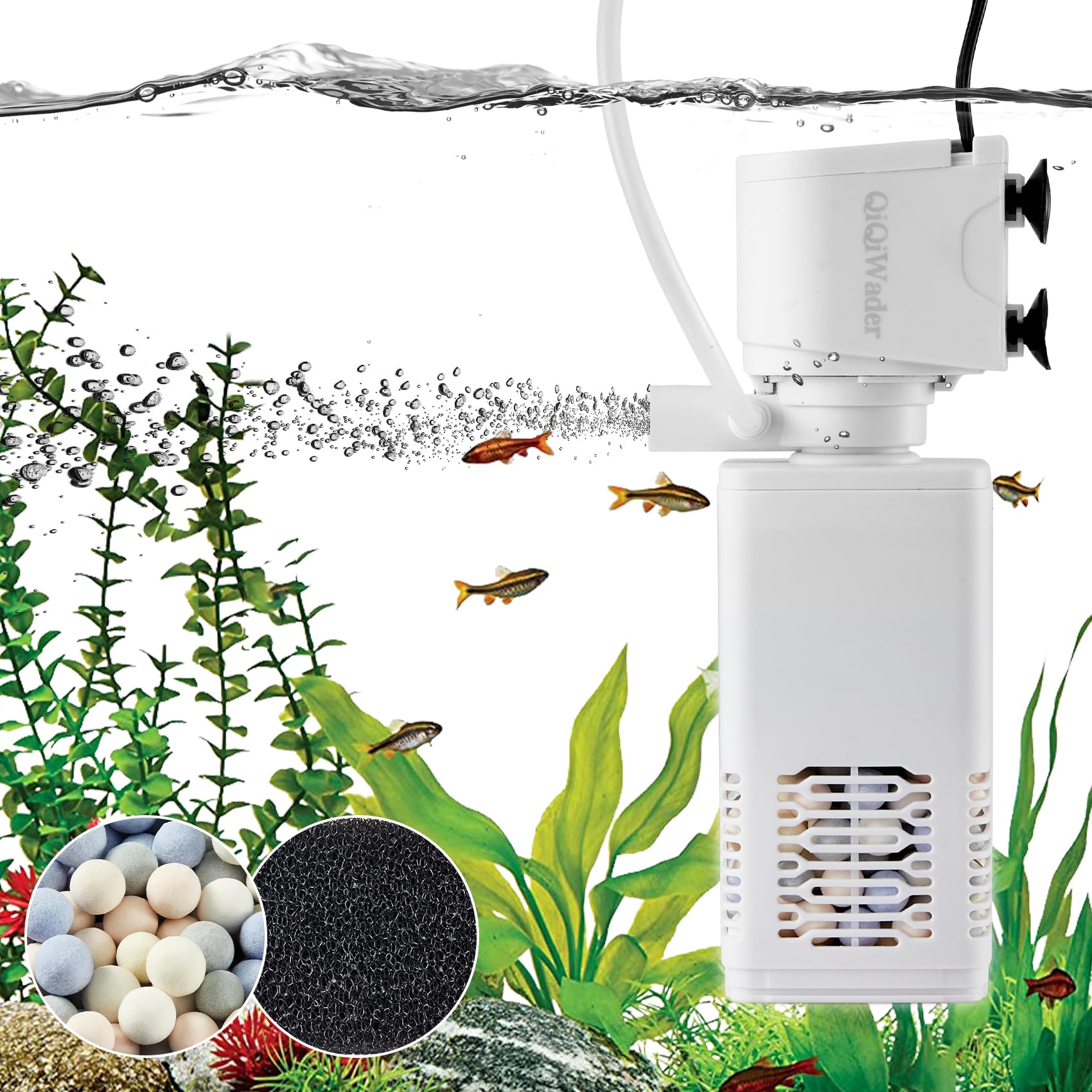 Photo 1 of QiQiWader Aquarium Filter,Aquarium Internal Filter,All-in-one Filter 15W 170GPH for 40-70gal Fish Tank