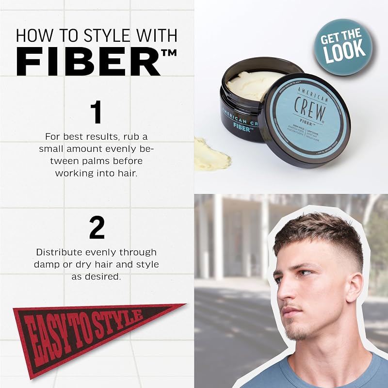 - Fiber, Cera para el Pelo Hombre, Fijación Fuerte y Flexible, Moldea y Aumenta el Brillo, para Pelo Corto, Estiliza y Peina el Cabello - 85 g