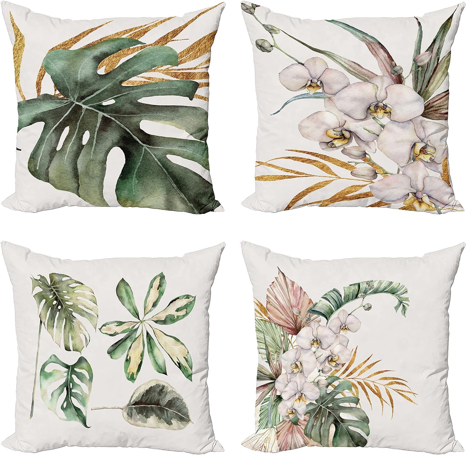 BAOKU Tropical Leaves Cushion Covers 45 x 45 cm Palm Leaf Green Decorative Throw Pillow Covers Polyester Linen Pillowcases for Set of 4 Sofa Bed Indoor Outdoor Decor 18x18 Inch