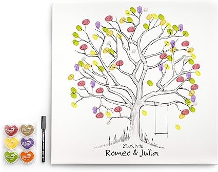 Codicarts Tela Per Matrimonio Anniversario Festa Di Famiglia Libro Degli Ospiti Incl Timbro Per Impronte Digitali E Penna Motivo Albero Con Altalena 50 X 50 Cm Made In Germany Amazon It Elettronica