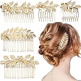 5 Pieces Leaf Hair Side Combs Gold Rhinestone Hair Comb Clips with Teeth Combs for Wedding Hair Accessories for Women, Girls, Bride, Bridesmaid (Gold)