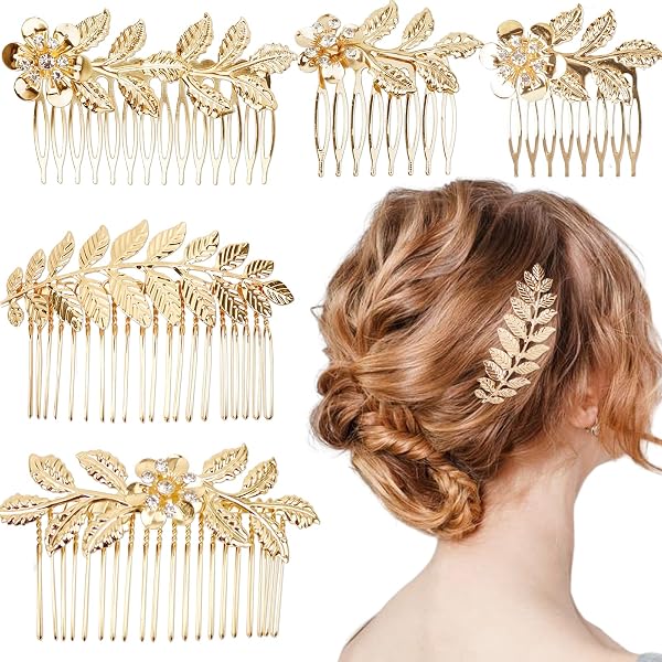Vintage Floral Rose Leaf Hair Pin Clip Comb Gold Silver Alloy Women New Gold Tone Metal Vintage Floral Rose Leaf Hair Pin Clip  main image 2