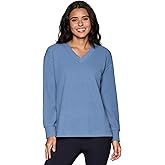 RBX Active Lightweight Sweatshirt for Women Soft Ribbed Long Sleeve Yoga Top Pullover V-Neck Sweater, with Plus Sizes