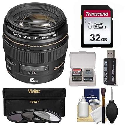 Canon EF 85 mm f/1,8 USM Lente con 3 filtros + 32 GB SD