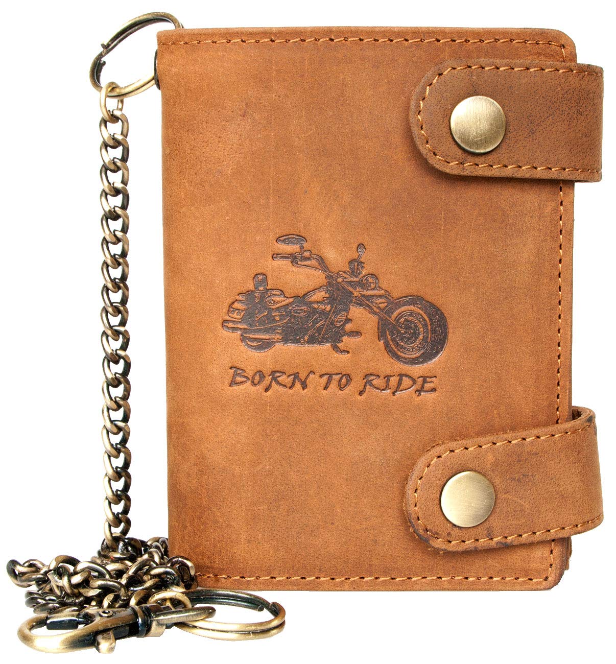 Genuine Leather RFID Biker's Wallet Born to Ride with Motorbike and Metal Chain to Hang