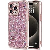 Lafunda for iPhone 15 Pro Max Case Glitter, Luxury Shiny Bling Sparkly Bumper Cover with Crystal Diamonds for Women Girls Soft Slim Shockproof Protective Phone Case for iPhone 15 Pro Max 6.7", Pink