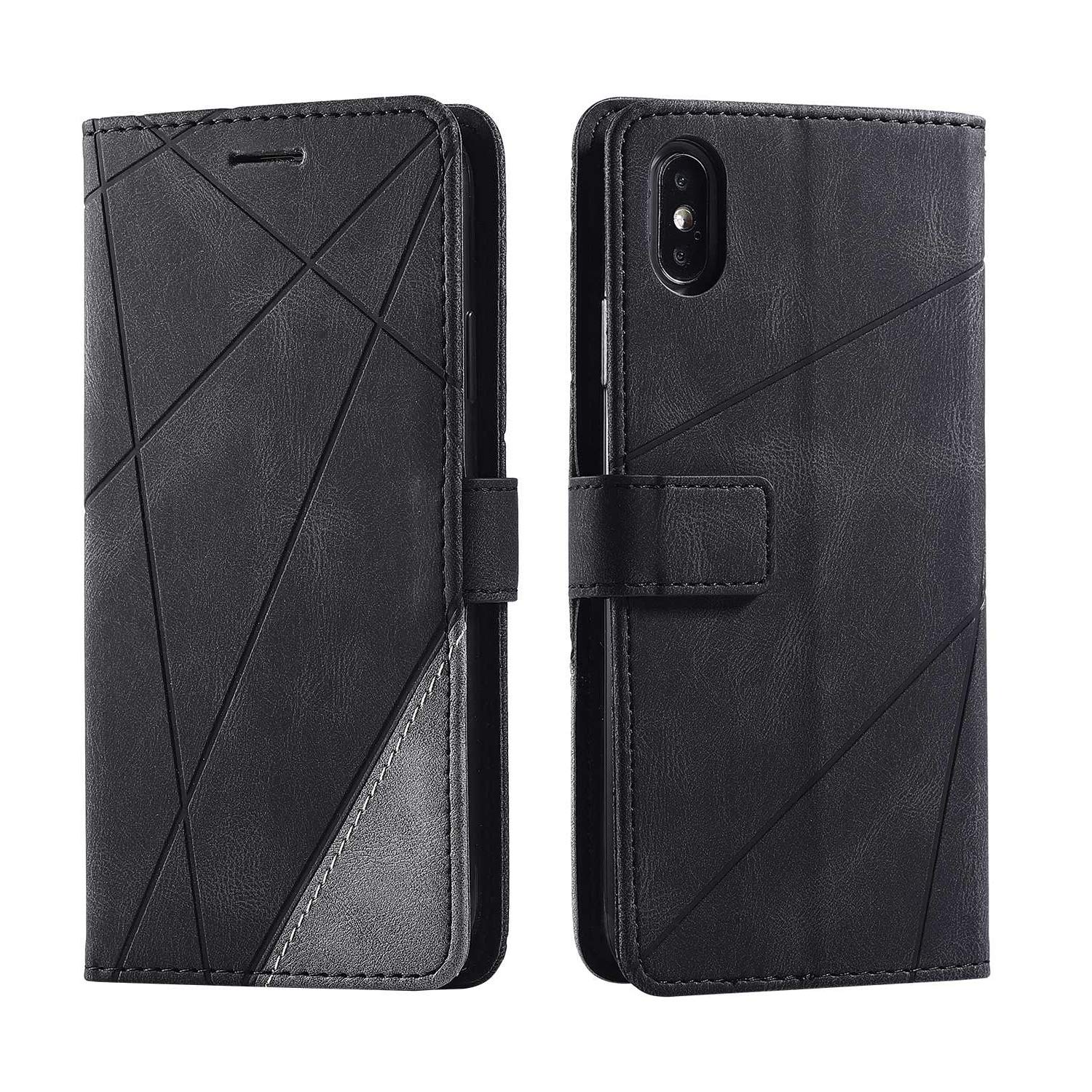 SONWO Case for iPhone XR Case, Premium Leather Flip Wallet Case Magnetic Closure Card Slots Kickstand Phone Case for iPhone XR, Black
