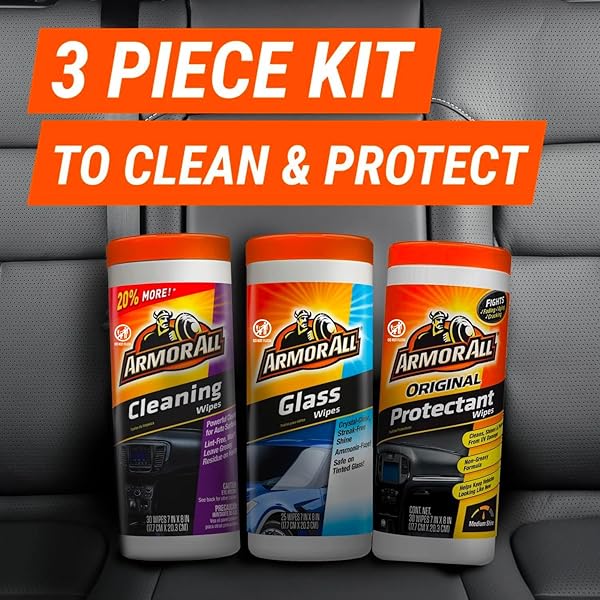 ARMOR ALL PROTECTANT, GLASS AND CLEANING WIPES, GIFTS FOR DAD, INTERIOR CAR CLEANER AND EXTERIOR CARE, 30 COUNT EACH (PACK OF 3)