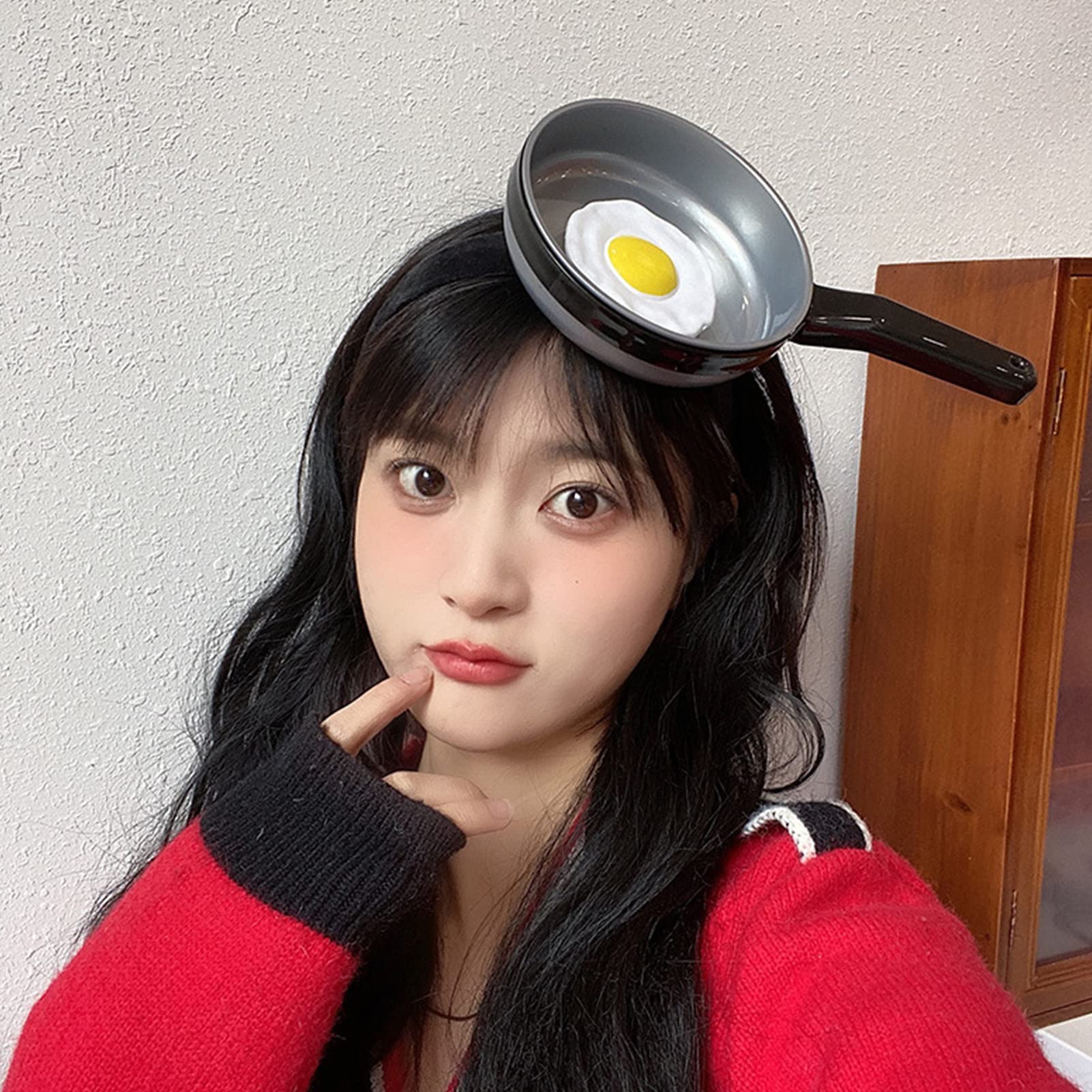 25cm / 9.8in Funny Headband,Cute Pan Shaped Women Headwear for Face Wash Makeup (Fried Egg)