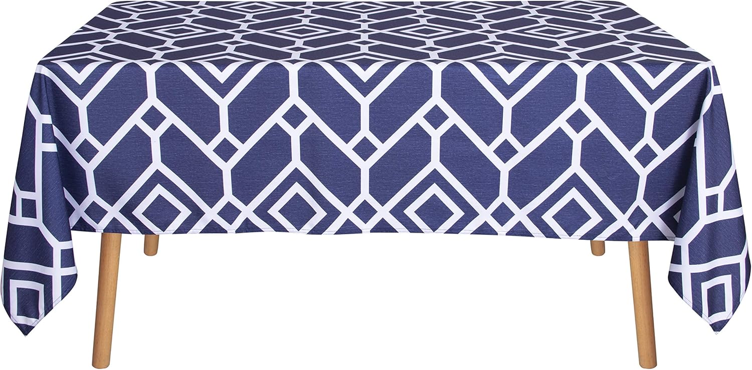 LUSHVIDA Moroccan Rectangle Table Cloth – Washable Water Resistance Microfiber Moroccan Tablecloth Decorative Table Cover for Picnic Banquet Party Kitchen Dining Room, 150 GSM (60 x 84 Inch, Navy: Kitchen & Dining