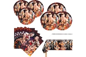CHAMPBULL 41Pcs Wrestling Birthday Decorations Include 20 Plates, 20 Napkins and 1 Tablecover for Wrestling Birthday Party Supplies