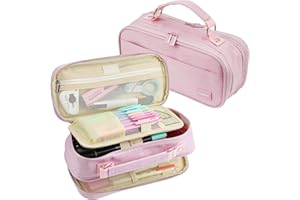 JOINPRO Pencil Case, Large Capacity Pencil Case Organizer; Double Zipper Storage Bag; Big Pencil Pouch for College School Office Teen Girl Boy Men Women Adult (Pink)
