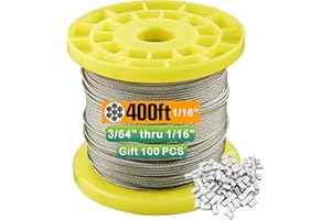 TOYELIU 304 Stainless Steel Clear Vinyl Coated Wire Rope,3/64 Inch Overmolded to 1/16 Inch for Globe String Lights Hanging,Outdoor Light Guide Wire(400ft)