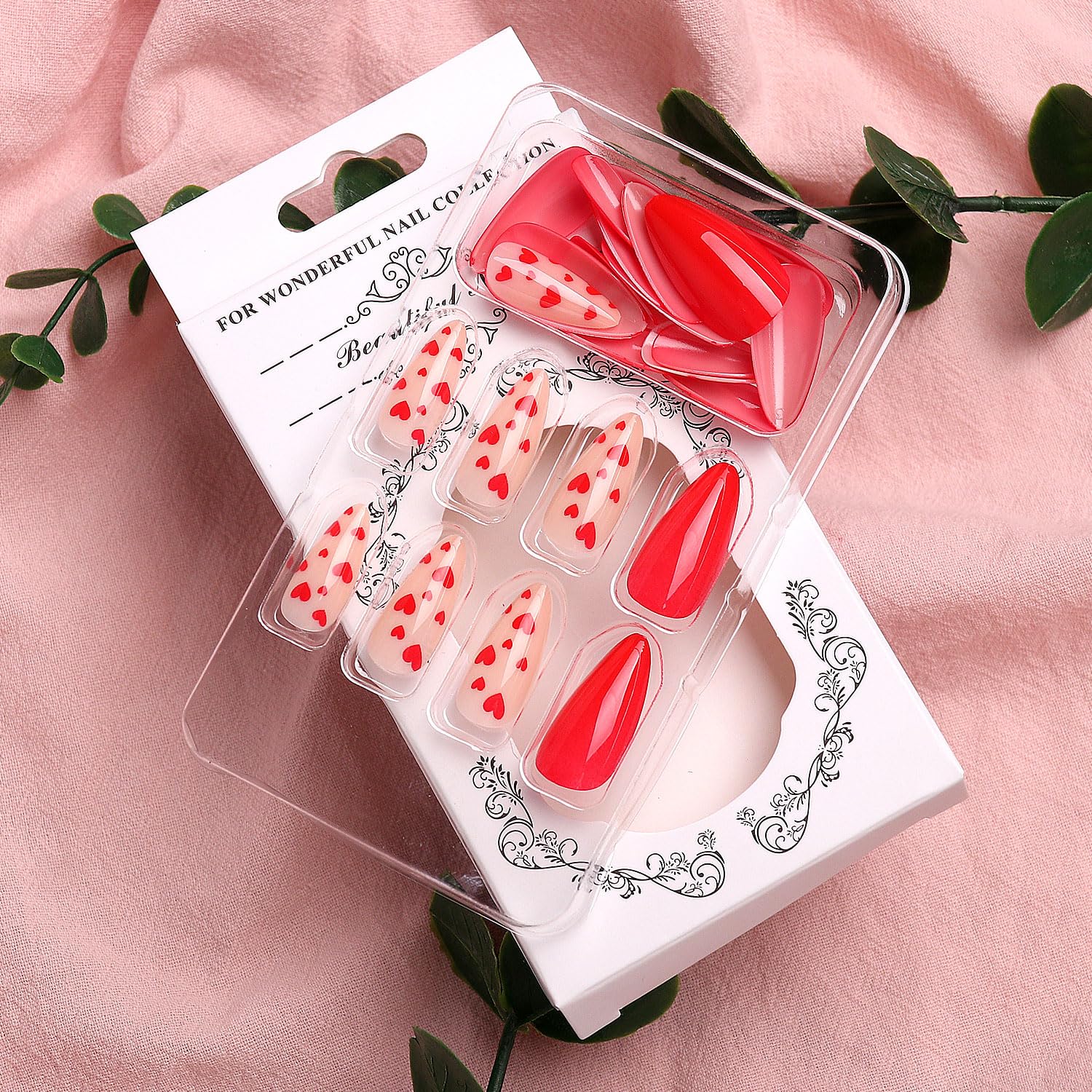 Valentine's Day Press On Nails Almond Medium, 24Pcs Valentine's Day Fake Nails Red Heart Full Cover Glossy Stick On Nails Valentines Day Nail Accessories for Women Girls (Red Heart Almond) - Image 7