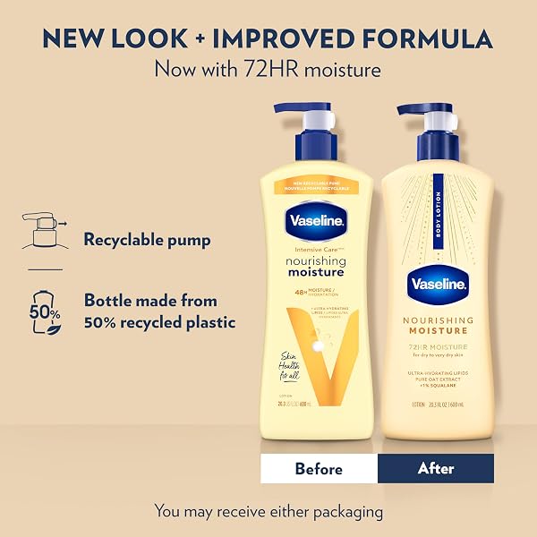VASELINE INTENSIVE CARE NOURISHING MOISTURE BODY LOTION 3 PK MADE WITH ULTRA-HYDRATING LIPIDS + PURE OAT EXTRACT FOR DRY SKIN, FOR NOURISHED, HEALTHY-LOOKING SKIN 20.3 OZ