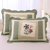 vctops 2-Piece Elegant Floral Patchwork Pillow Shams Queen Size 100% Cotton Quilted Decorative Pillow Shams Set (Green,20"x28")