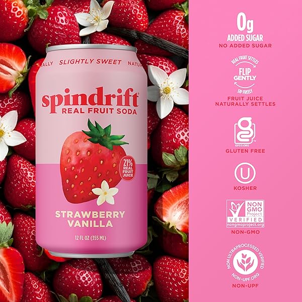 SPINDRIFT SODA “STRAWBERRY SHORTCAKE” STRAWBERRY VANILLA SODA WITH REAL SQUEEZED FRUIT 12 PACK CASE