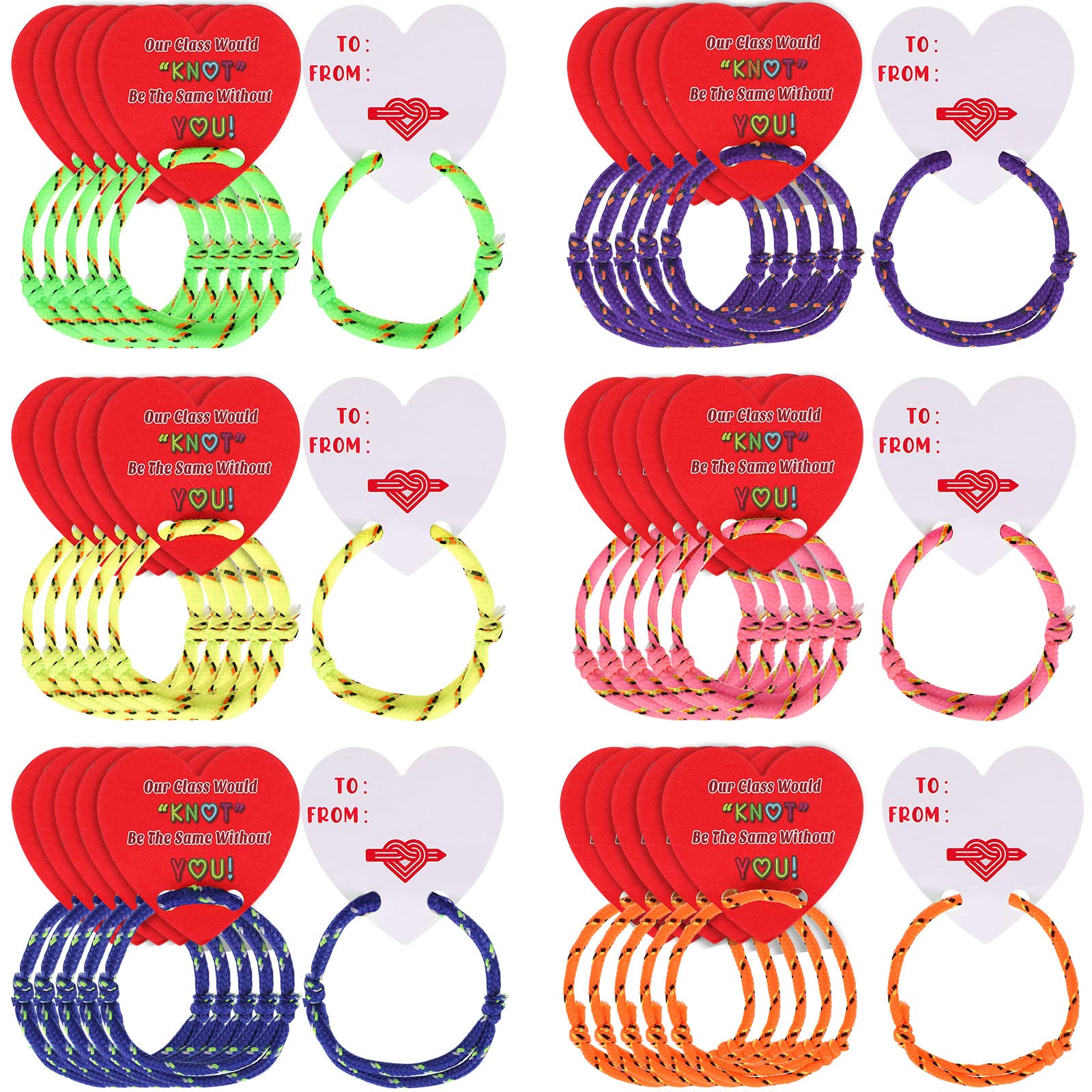 Yaomiao 36 Packs Valentine Knot Bracelets with Card Student Valentines from Teacher Favors Our Class Would Be The Same Without You for 100th Day of School Party Decorations