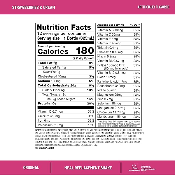SLIMFAST MEAL REPLACEMENT SHAKE, ORIGINAL STRAWBERRIES & CREAM, 10G OF READY TO DRINK PROTEIN FOR WEIGHT LOSS, 11 FL. OZ BOTTTLE