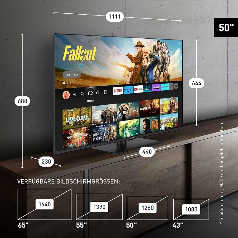 Premium TV-50W85BEZ, W85B Serie, 50 Zoll, 4K Ultra HD QLED Smart TV, 2025, 120 Hz, Fire TV, Dolby Vision und Atmos, Game Mode Extreme, Alexa, Apple Support, Bluetooth, Schwarz