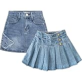 ABALACOCO 2Pack Girls Jeans Skirt Mini Denim Skirt Skorts Set Kids Toddler,Stretchy Waist Soft Cotton No Rough Skort 3-14T