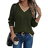 LaGracia Women's Oversized Cable Knit V Neck Sweaters Trendy Color Block Sweater Pullover 2026