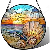 AMDERVEN Stained Glass Window Hanging - Colorful Beach Shells Conch Sun Catcher for Door Home Decor Ocean Suncatcher Christmas Mother's Day Birthday Sea Lover Gifts for Women Men Mom Nana 6.3 in