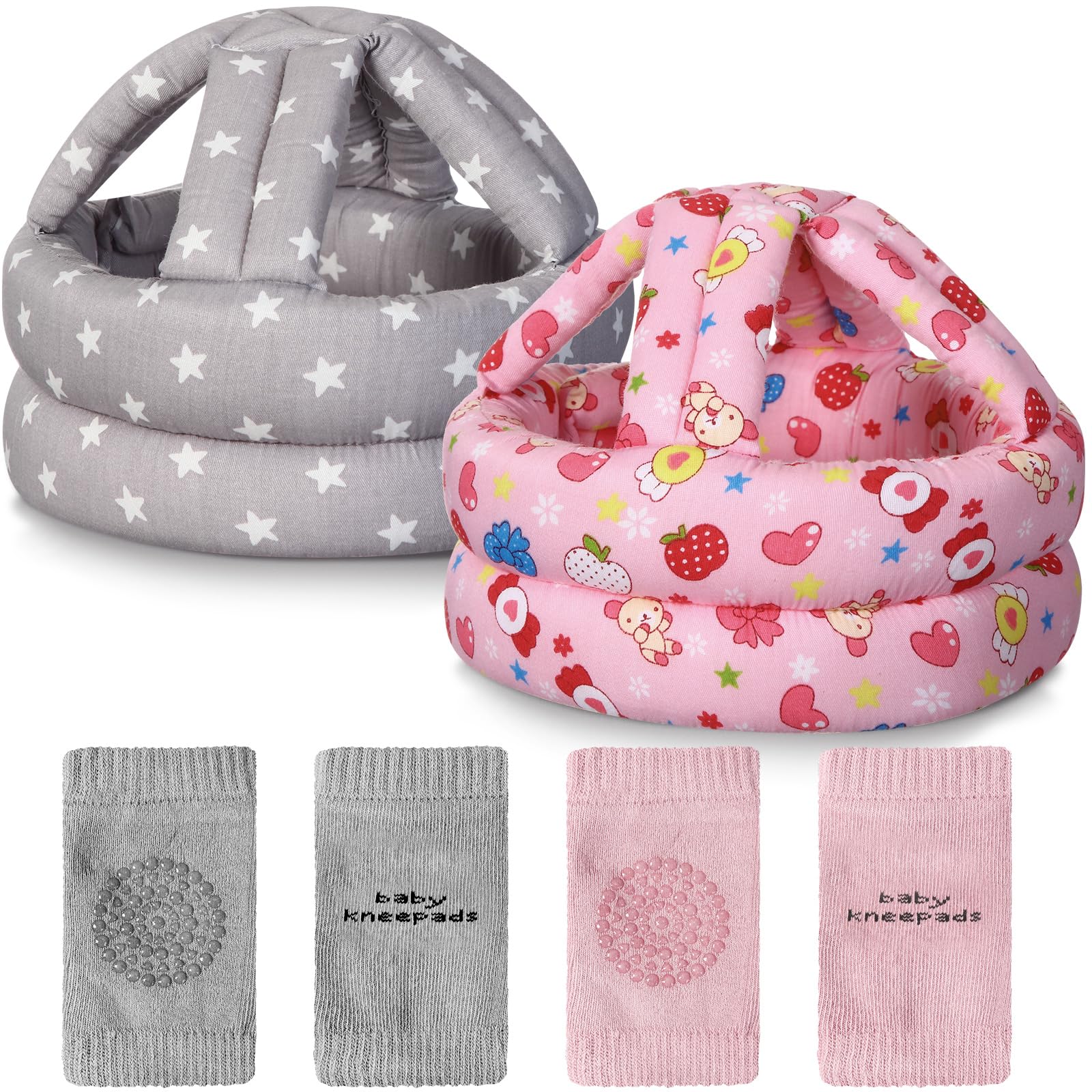 Photo 1 of Geyoga 2 Pack Baby Safety Helmet Set, Adjustable Head Protector with Knee Pads, Cushion Bumper for Crawling & Walking (Candy, Star)
