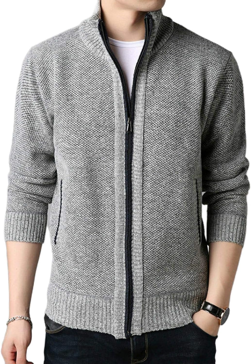 Cardigans Winter Fleece Men's Sweater Coat Side Pocket Long Sleeve