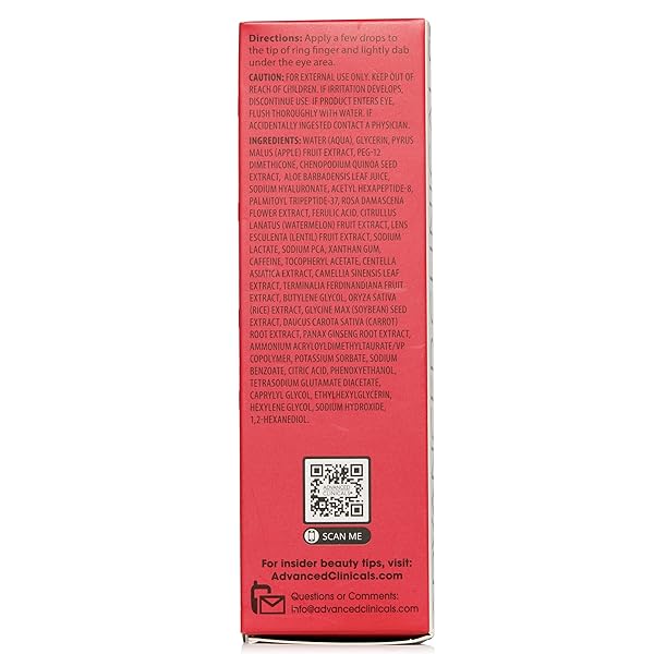 ADVANCED CLINICALS DARK CIRCLE UNDER EYE SERUM ANTI AGING BRIGHTENING FACIAL TREATMENT TARGETS LOOK OF PUFFY EYES, CROWS FEET, & SAGGING SKIN W/VITAMIN C, HYALURONIC ACID, & FERULIC ACID, 1.75 FL OZ
