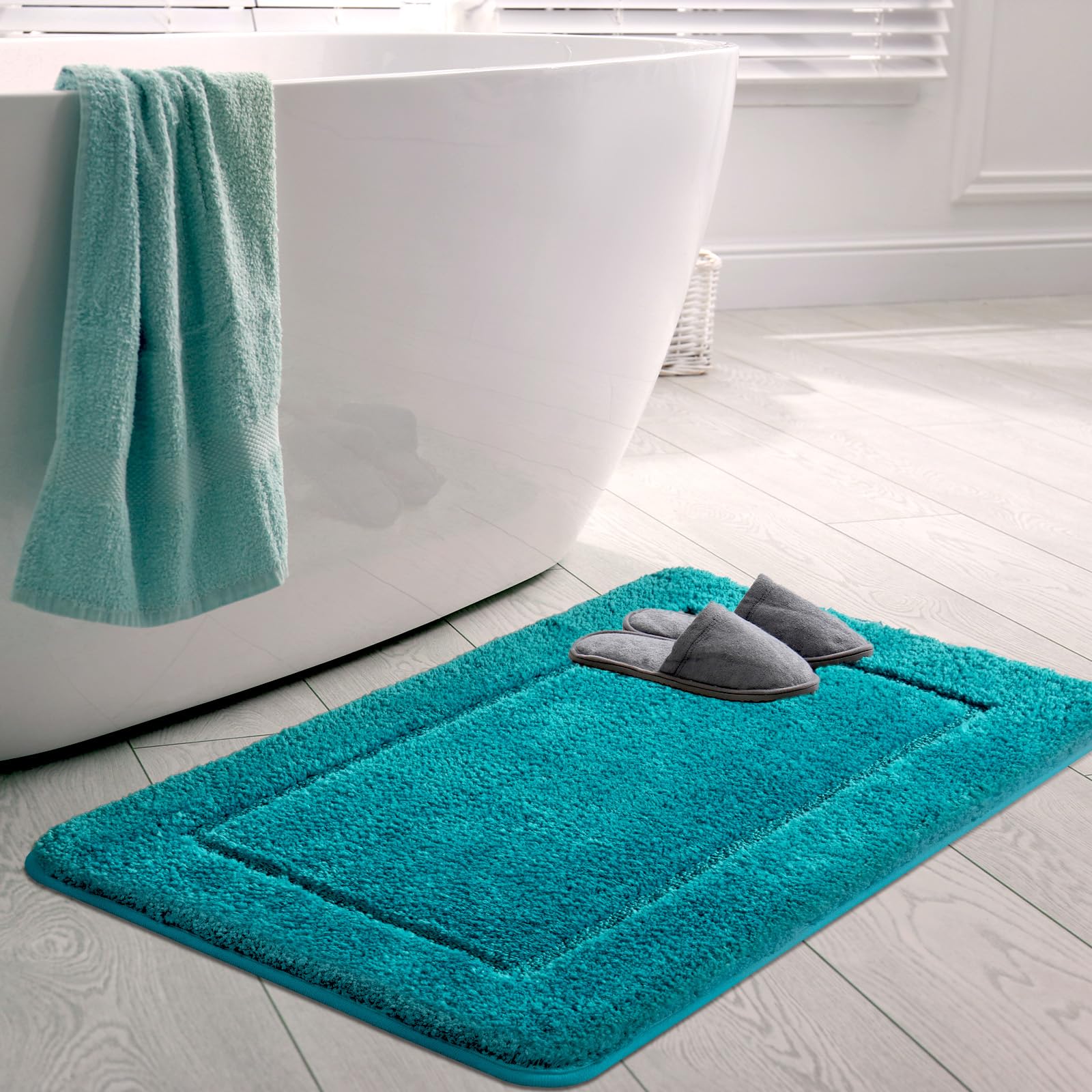 SOANNY Teal-Turquoise Bath Mat Single, 60x90 cm (Single Piece), Soft Microfiber Non-Slip Rug, Teal-Green Tone, Absorbent & Machine Washable, High-Density Plush for Bathtub, Decor & Door Entrance