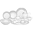 Lorren Home Trends 57-Piece Porcelain Dinnerware Set, Alina-SL, Service for 8