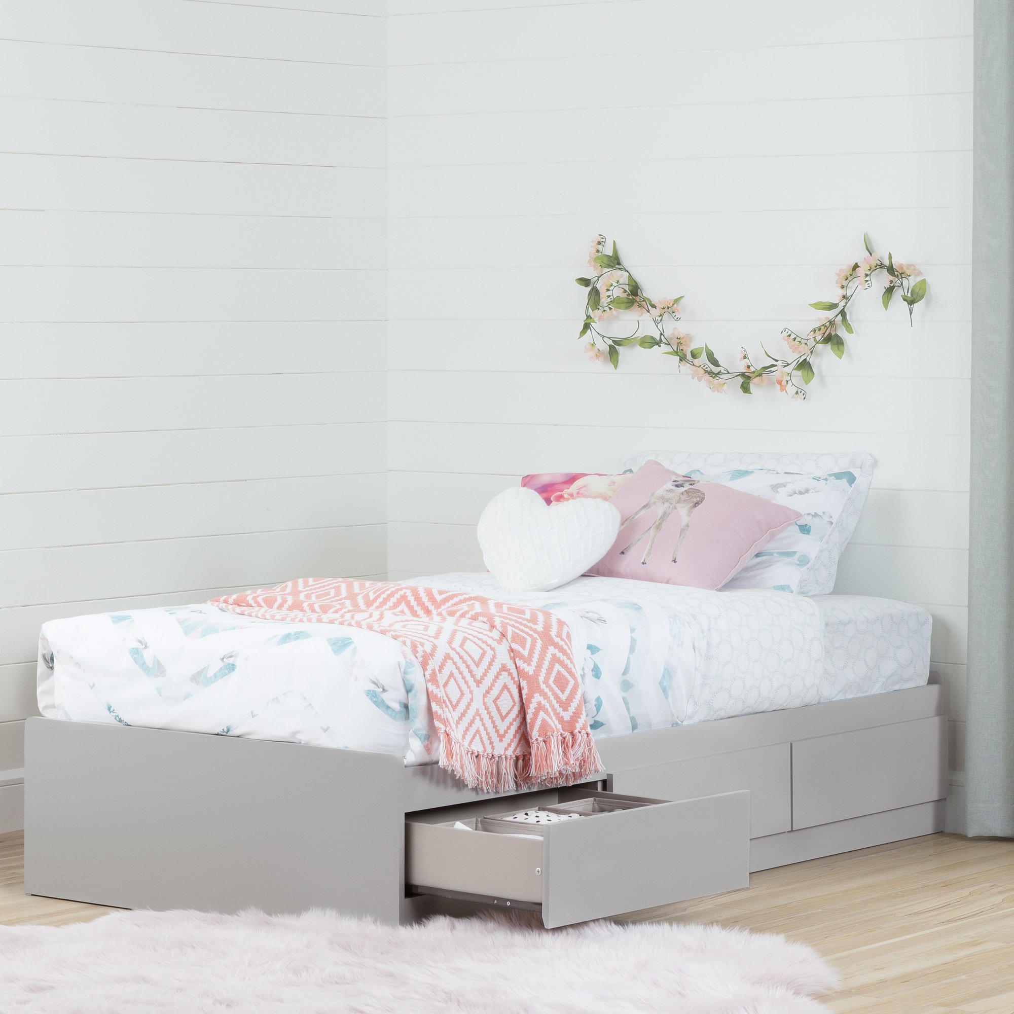 South Shore 10580 39" Reevo Mates Bed with 3 Drawers, Twin, Soft Gray