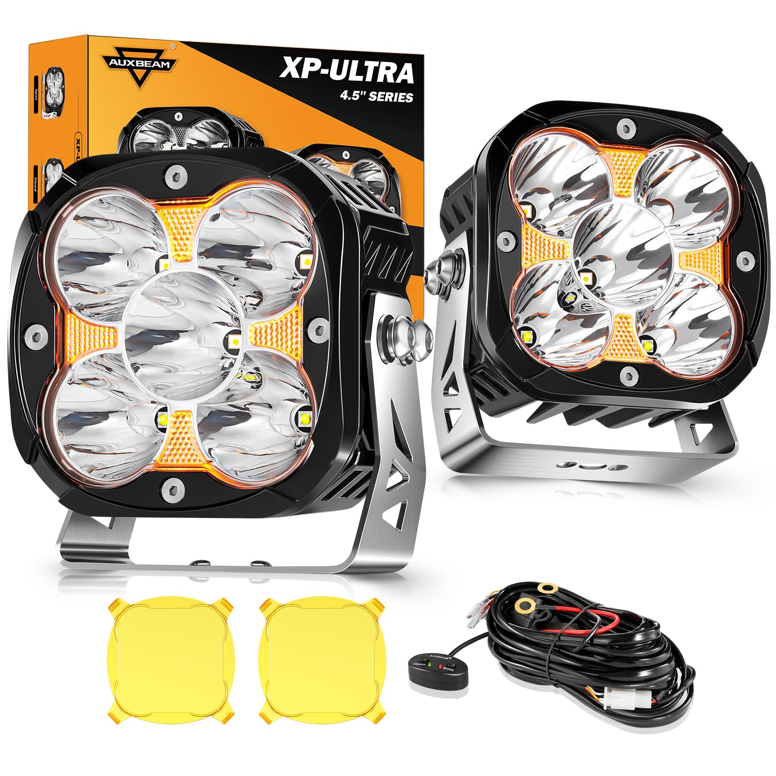 Photo 1 of Auxbeam XP-Ultra Series 4.5'' LED Pods, 128W 15200LM Hyper Spotlight Offroad Lights with DRL, Off Road Light Bars Fog Light with Amber Covers, Cube Ditch Lights for Jeep UTV ATV Off Road, Pair