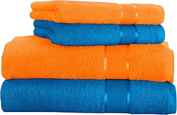 Mixibaby Handtuchset 4 Tlg Handtuch Duschtuch Baumwolle Orange Mit Farbkombination Farbe Blau Amazon De Kuche Haushalt