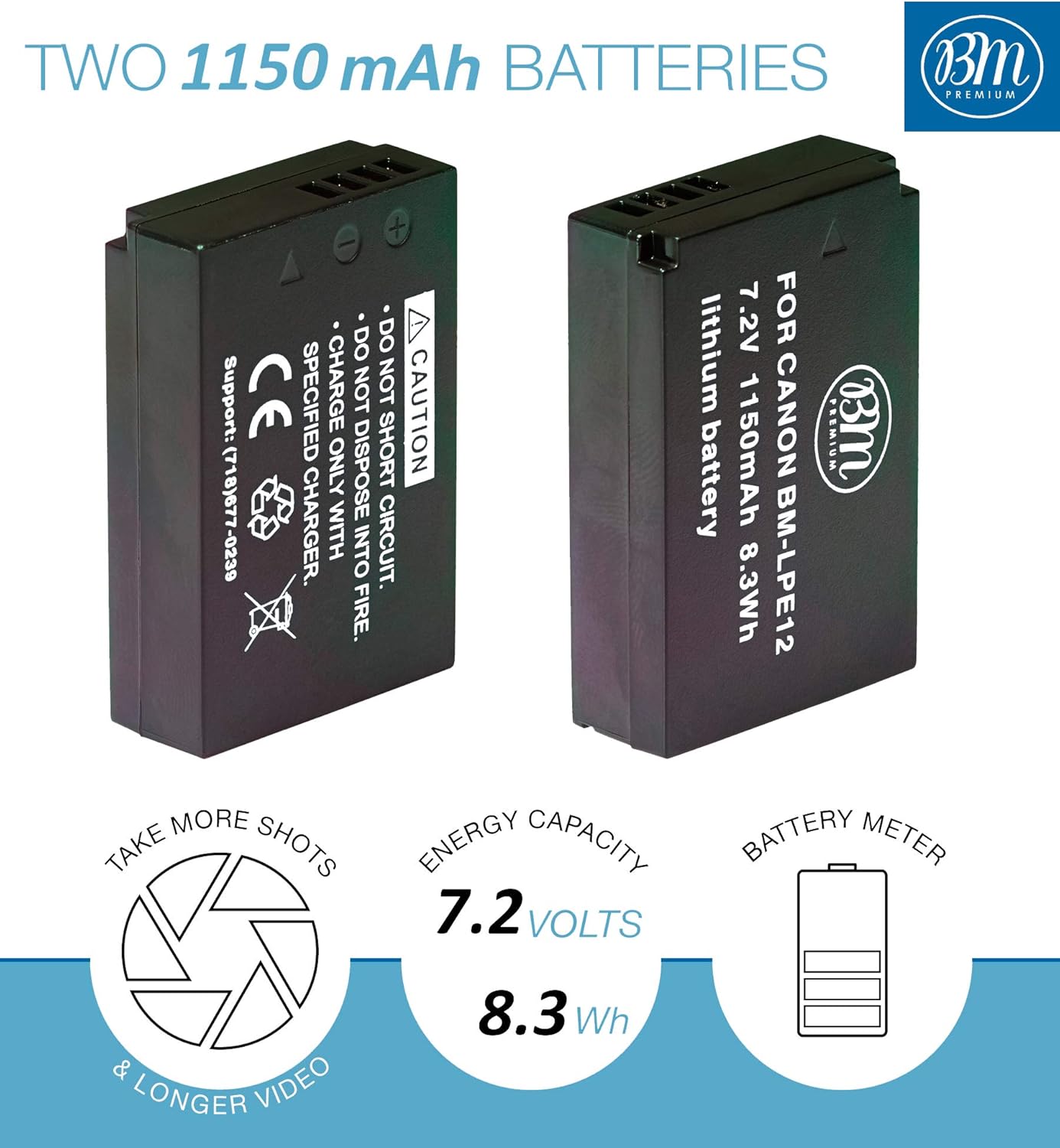 BM Premium 2-Pack of LP-E12 Batteries and USB Dual Battery Charger for Canon SX70 HS, Rebel SL1, EOS-M, EOS M2, EOS M10, EOS M50, EOS M100, EOS M200 Mirrorless Digital Cameras : Camera & Photo