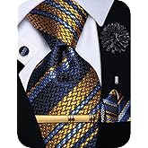 YourTies Silk Paisley Floral Tie and Pocket Square Cufflinks with Lapel Pin Sets for Men 5PC Wedding Party