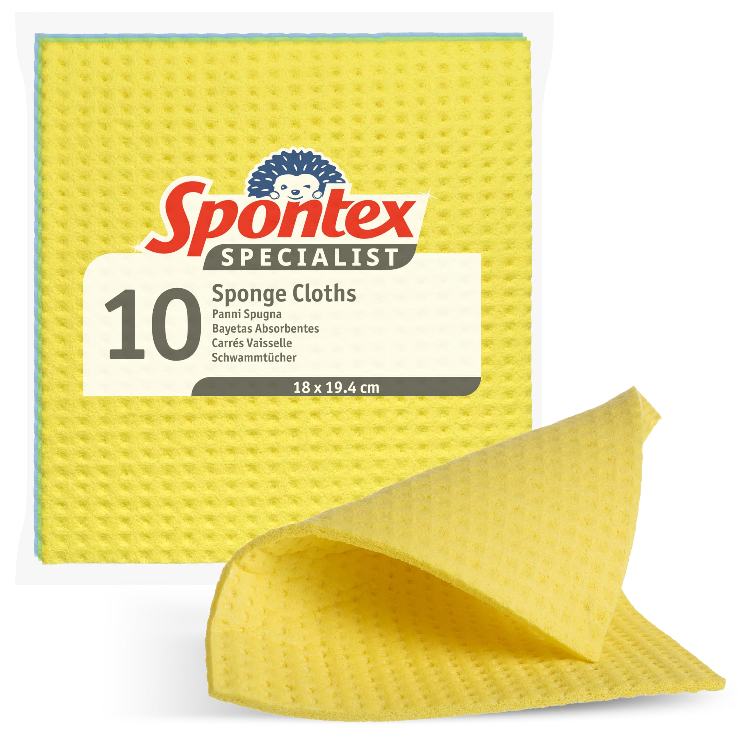 Spontex Specialist Sponge Cloths | Super Absorbent Dish Cloths for Professional Cleaning | 100% PEFC Certified Wood Pulp | 10 Pack