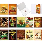 48 Pcs Happy Kwanzaa Greeting Cards African American Christmas Cards Bulk with White Envelopes for American Annual Celebration Family Celebration Kwanzaa Gift, 7 x 4.7 Inches, 12 Styles