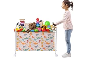 STORAGEIDEAS Large Toy Box Cart with Wheels, Sturdy Kids Toy Storage Organizer, Toy Chest Storage Bins Baskets for Boys, Girls in Living Room, Nursery, Playroom, Bedroom, 1 Large Section, Dinosaur