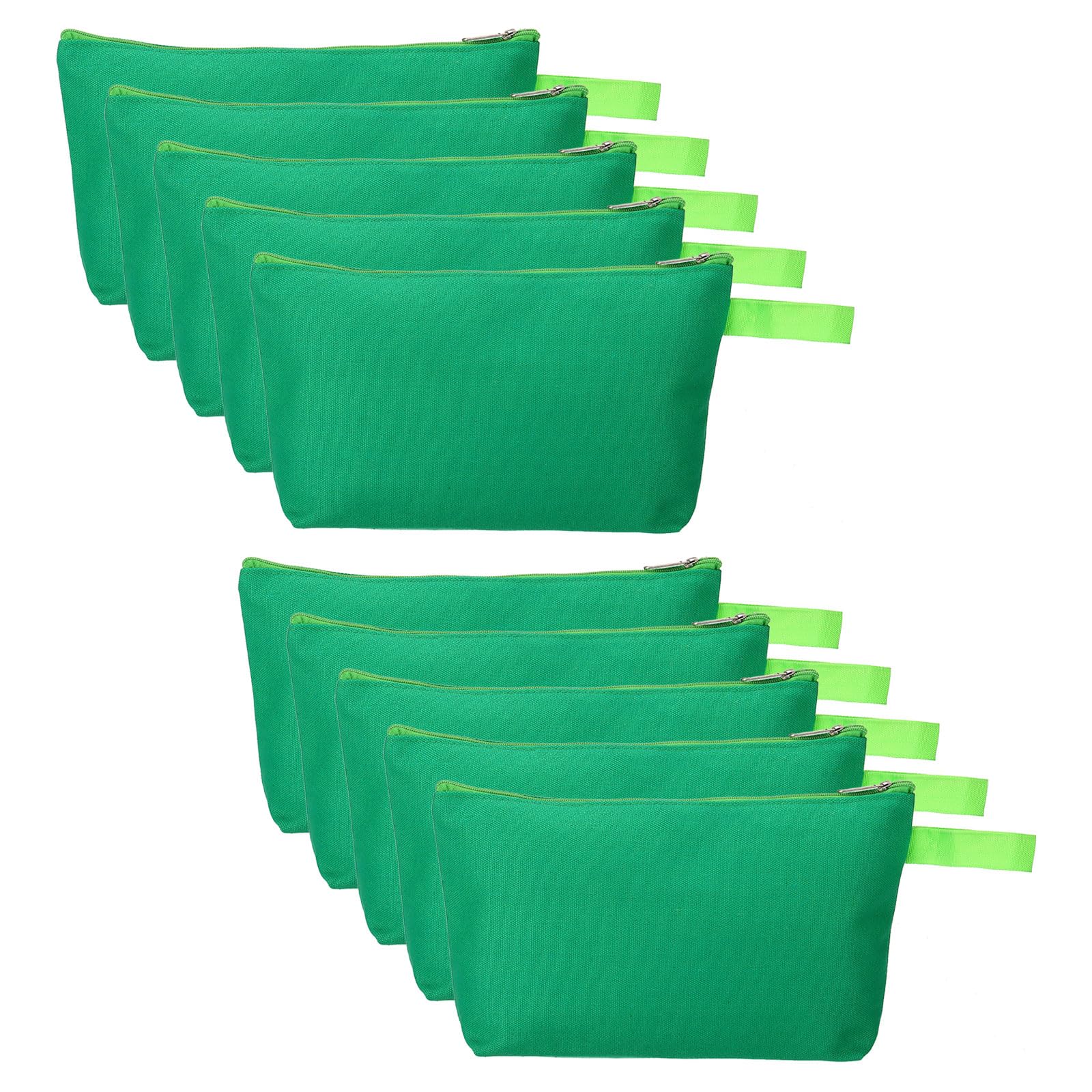 PATIKIL 10.2 x 5.5 Canvas Makeup Bags with Strap, 10 Pack Pencil Multipurpose Cosmetic Zipper Bag Case Travel Toiletry Storage Pouch Organizer for Home Office, Green