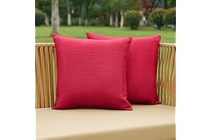NiNi ALL Pack of 2 Decorative Outdoor Waterproof Pillow Covers Square Garden Linen Textured Cushion Sham Throw Pillowcase Set of 2 for Patio Farmhouse Garden Tent Couch 18x18 Inch Red