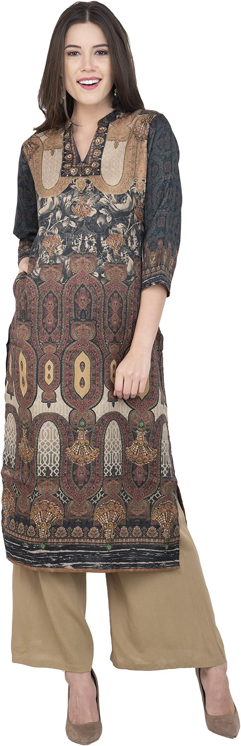 Lagi Women Designer Straight Viscose Pashmina Woolen krurta Kurti top Tunic Ethnic wear